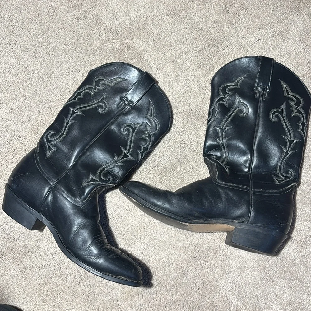 Longhorn Cowboy Boots Flacks leather fancy stitched equestrian boots mens 10EE